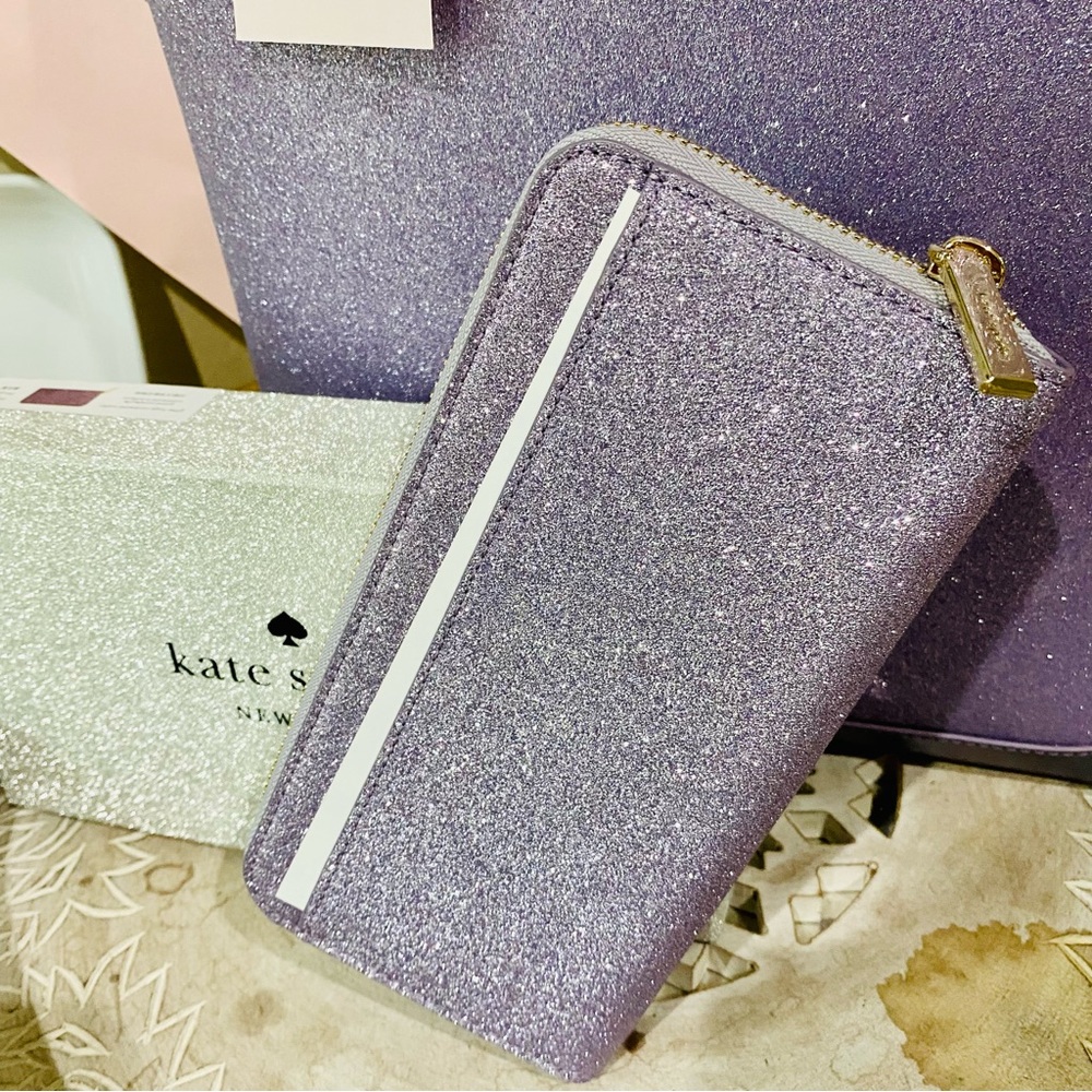 KATE SPADE TINSEL GLITTER TOTE WALLET AND COSMETIC BAG SET ONLY ONE LEFT! NWT - Picture 5 of 11
